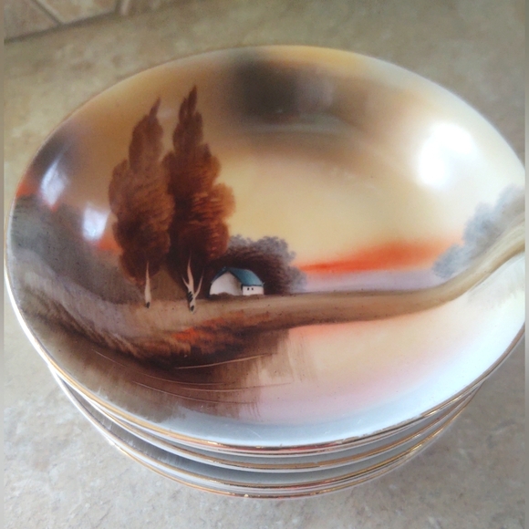 VTG Noritake Hand Painted 6 Small Bowls Lakeside Cottage - Picture 1 of 8
